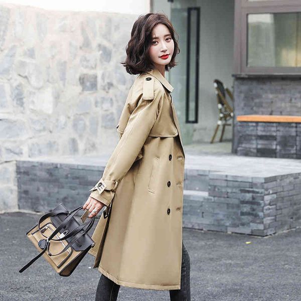 

dust coat british windbreaker women's 2021 spring and autumn clothes medium long early thin wear, Tan;black