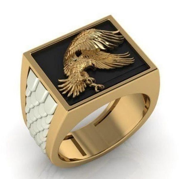 

cluster rings viking nordic mythology giant eagle men ring defense hawk fashion hip hop rock finger for women punk gift, Golden;silver