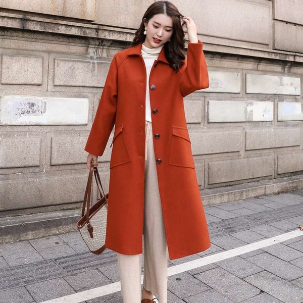 

hepburn jacket women's middle long 2020 new autumn and winter korean loose small woolen coat, Black