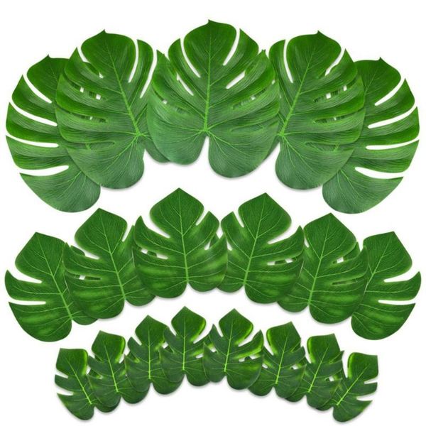 

party decoration 12pcs/lot fake green fabric artificial tropical supplies palm leaves summer jungle beach hawaiian luau theme decor