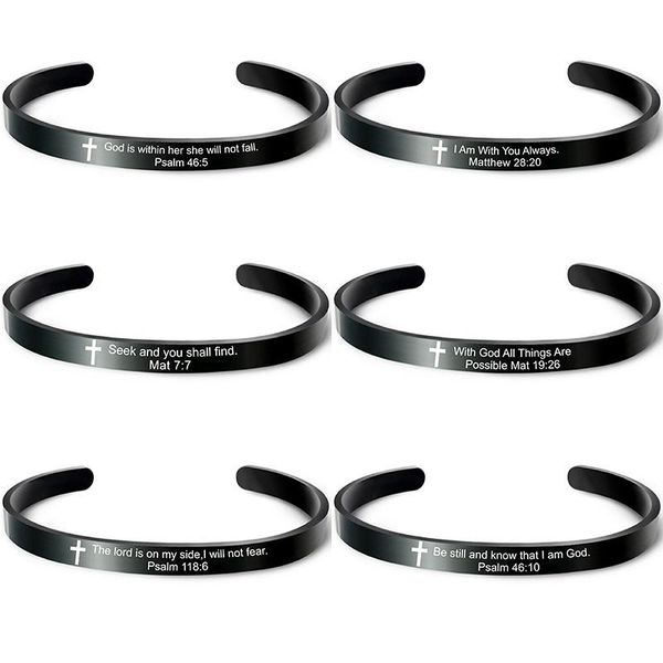 

bangle stainless steel black metal bracelet fashion holiday small gift inspirational phrase lettering charm