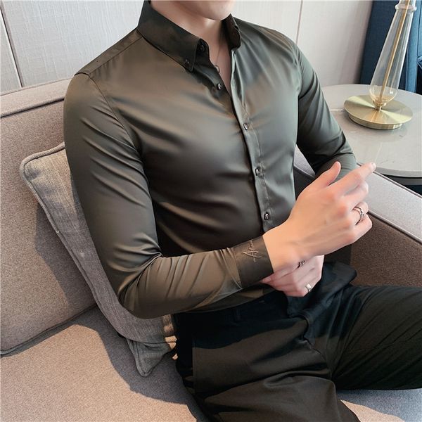 

british style plus size 5xl-m gentlemen long sleeve shirt men's clothing 2021 fine-fitting formal embroidery wear homme blouse ac1m, White;black