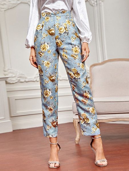 

x farah high waist floral print pants j3ho#, Black;white