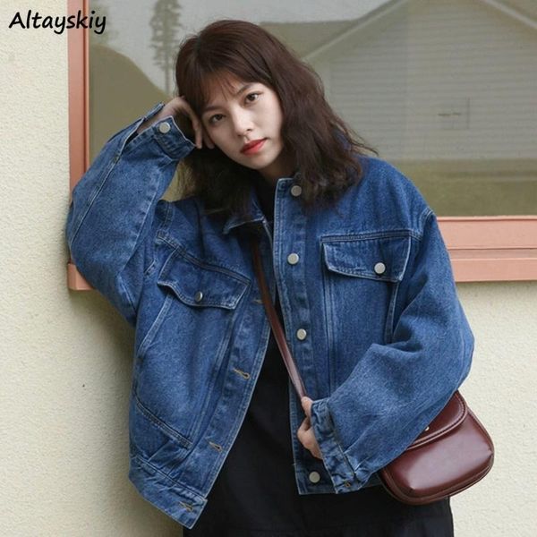 

women's jackets women solid vintage denim bf loose coats couples leisure autumn streetwear harajuku ins fashion korean daily chic, Black;brown