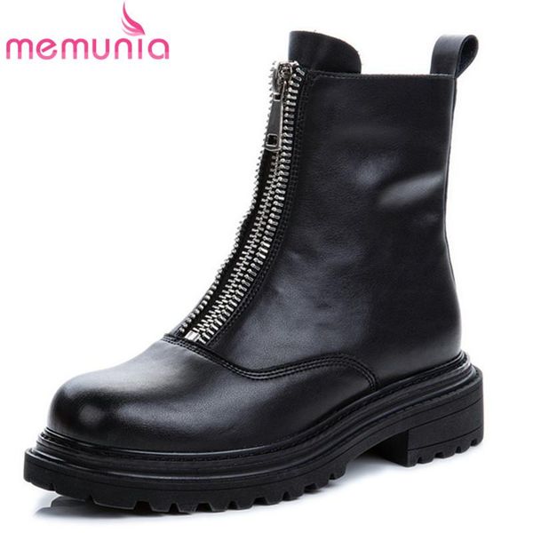 

boots memunia genuine leather shoes 2021 est casual ankle women zipper thick heel fashion cool black