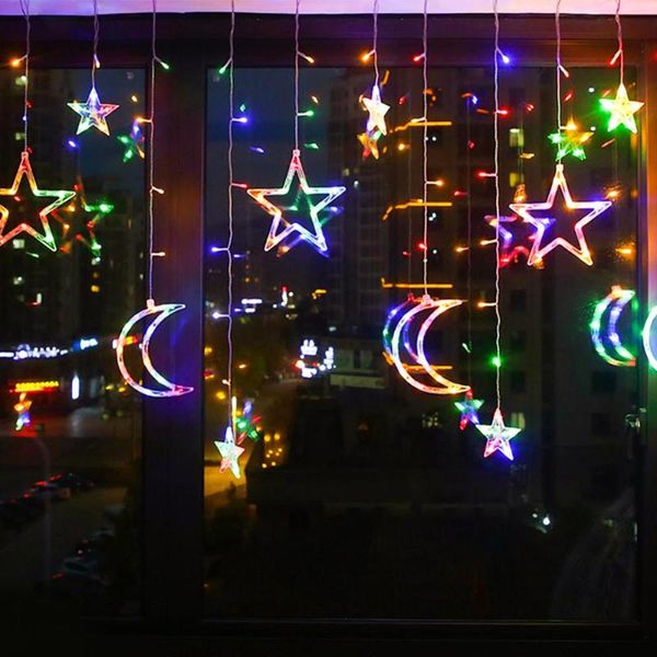 Strings Solarbetriebene LED-Vorhangleuchten mit Sternen, Monden, dimmbar, 8 Beleuchtungsmodi, Timer, Twinkle String