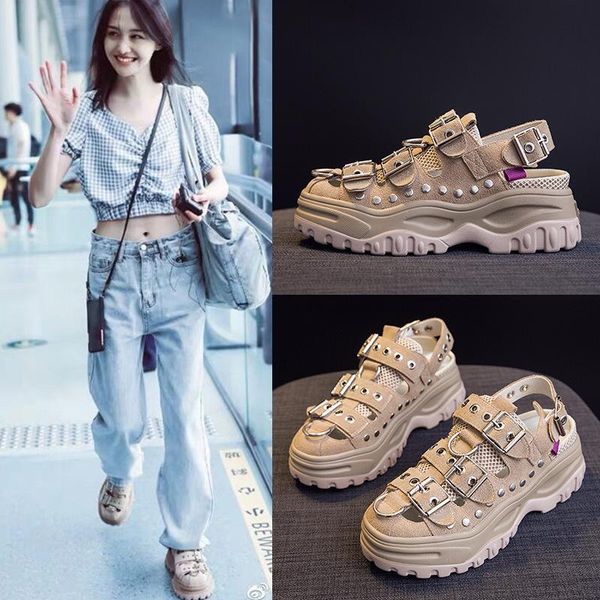 

dress shoes 2021 sandals metal feel genuine leather increase women's cake, Black