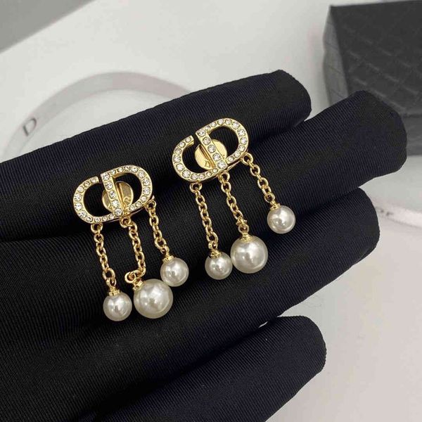 

designer jewelry letter tassel pearl earrings for women, Silver