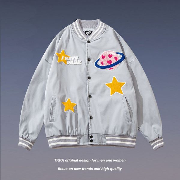 

tkpa guochao brand hip hop vibe style baseball jacket hiphop couple coat men's trend flocking embroidered jacket, Black;brown