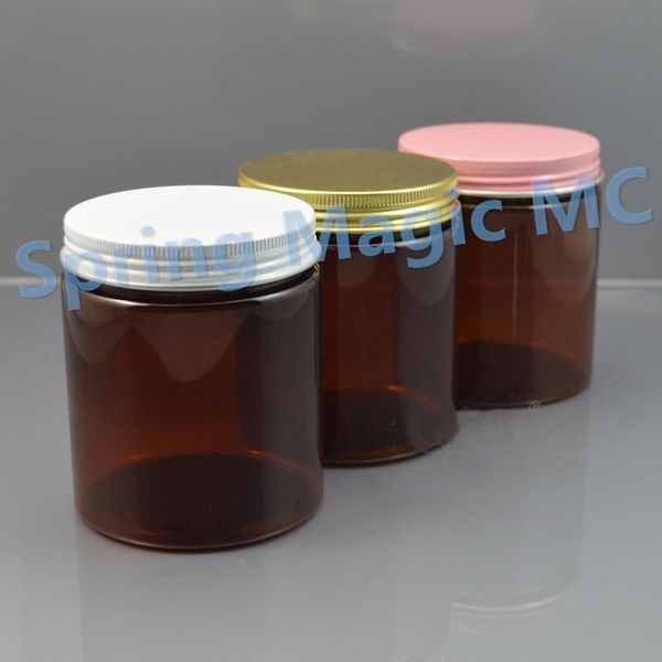 

250ml brown plastic cream jar with white/gold/pink aluminum lid cosmetic containers.250g pet jars for mask/hair wax,storage jar