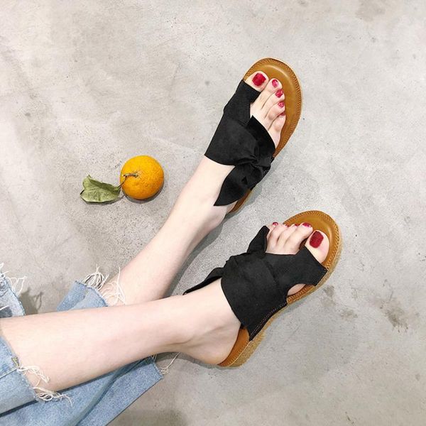 

2021 new vrouwen zomer slippers mode solid vlinder-knoop vrouwen schoenen slippers ongedwongen strand dames plus size, Black