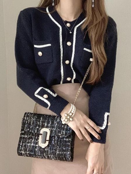 

women's knits & tees zawfl knight sweater, women's fashion panel, vintage single button crew neck loose coat, autumn double pocket, White