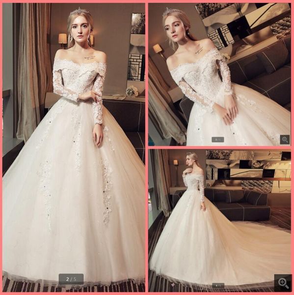 

robe de mariage 2021 vintage ball gown wedding dress off the shoulder short sleeve v neck modest beaded bridal gowns muslim lace appliques c, White