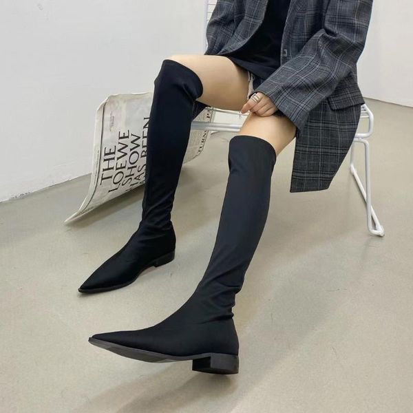 

boots fashion women over the knee booties black pu- flats heeled 2022 arrivals slip on dress shoes woman