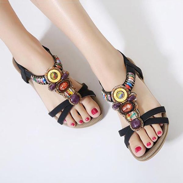 

sandals printed elastic fashion beach brand summer ladies, Black
