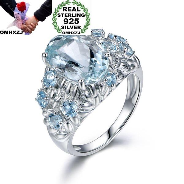 Ringos de cluster omhxzj por atacado da moda europeia Mulher Man Homem Partido Presente de Casamento Branco Água Blue Drop Zircon 925 Sterling Silver Ring RR181