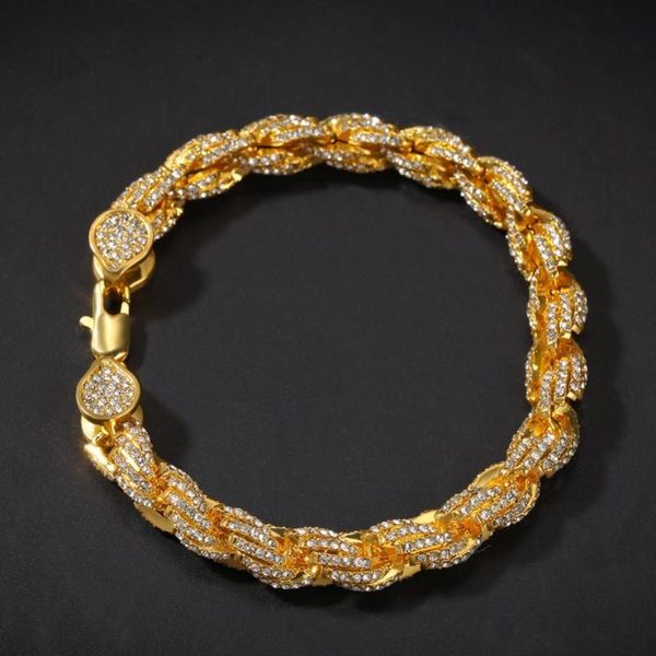

link, chain fashion charm hip hop wome mens rope bracelet bling rhinestones 9mm gold color iced out jewelry bracelets, Black
