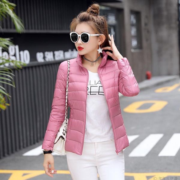 

womens spring autumn jackets duck down ultra-thin light style ladies bomber coats stand collar fashion female slim coat jacket 201103, Black;brown