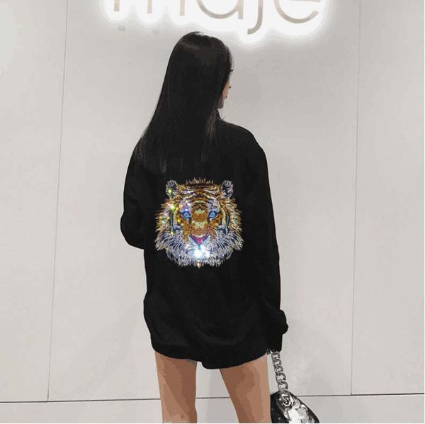 

2021 new diamond stone black cotton oversize sweatshirts women plus size long sleeve o-neck drill hoodies 1vy7