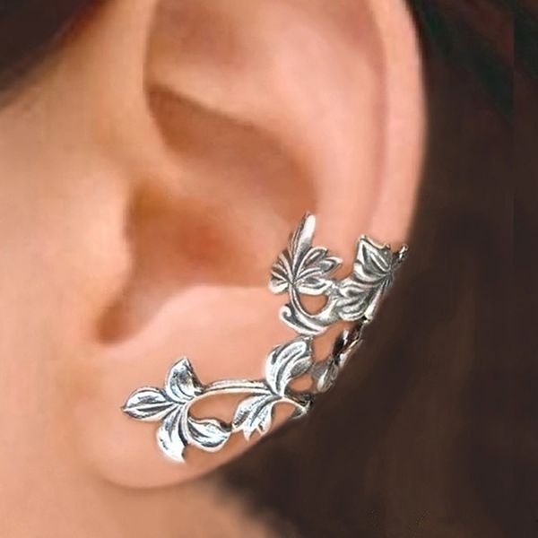 

antique flower ear cuff vintage hollowed out leaf earrings for women girls non piercing jewelry, Silver
