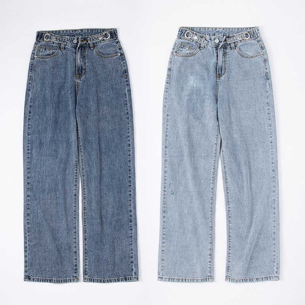 

jeans high 2021 waist and thin fashion salt straight loose women's, Blue