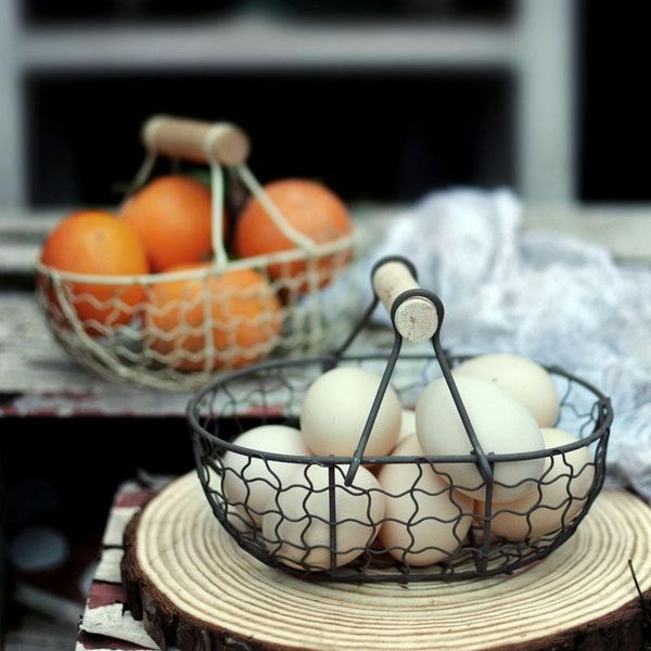 

storage baskets wooden handle metal retro basket portable multi-function vegetable fruit egg groceries practical organizer