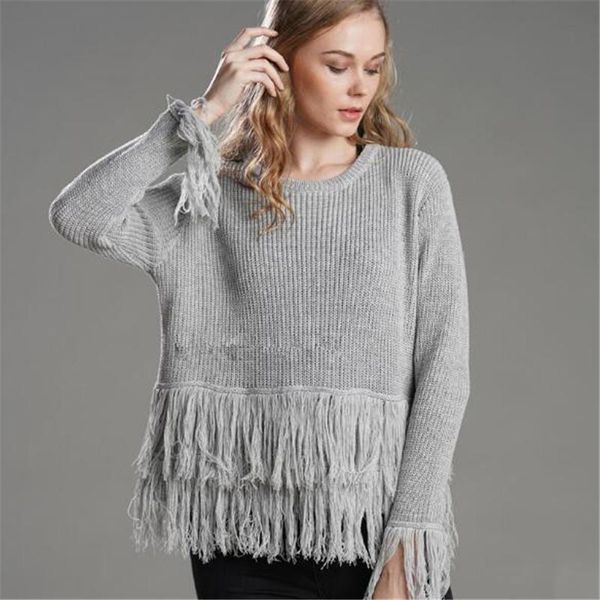 

women's sweaters wkoud women winter clothes solid gray knitted pullovers fashion tassel patchwork loose jumper streetwear y8046, White;black