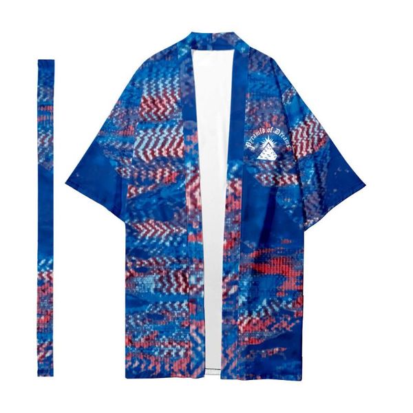 Ethnische Kleidung Herren, japanischer langer Kimono, Strickjacke, Samurai-Kostüm, Pyramidenmuster, Hemd, Yukata-Jacke