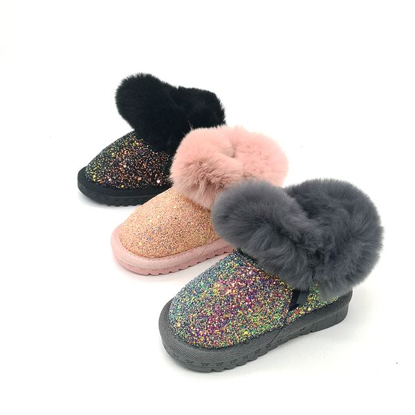 Claladoudou 12-18CM Kinder Mädchen Bling Schneestiefel 1-2-3-6 Jahre alt Baby Mädchen Stiefeletten Graue Babyschuhe Kleinkind Booties 11 210312