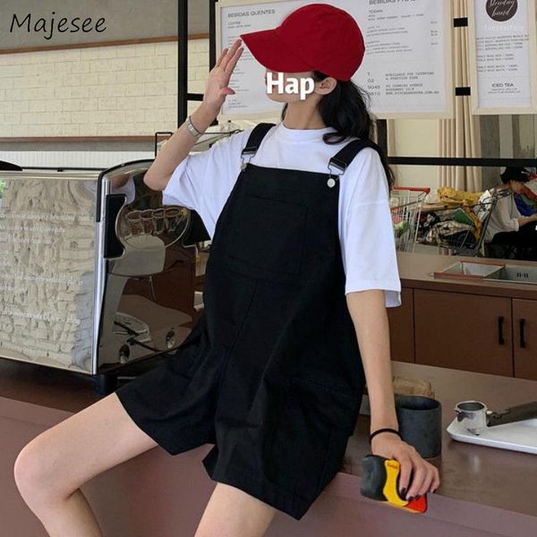 

women's jumpsuits & rompers women pocket minimalist casual boyfriend all-match wide-leg cargo trouser womens summer playsuits loose chi, Black;white