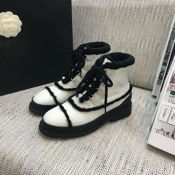 

boots with autumn/winter shoes for women genuine leather cowhide lambswool splicing non-slip keep warm snow, Black
