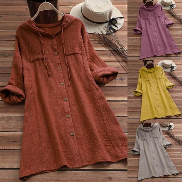 

women's blouses & shirts fashion summer women brief casual daily hooded pocket loose blouse button plus size cotton #4f01, White