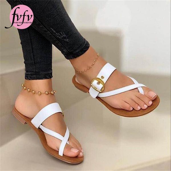 

slippers [fvfv]beach shoes female flats flip flops women sandals summer clip toe casual buckle ladies slides fashion, Black