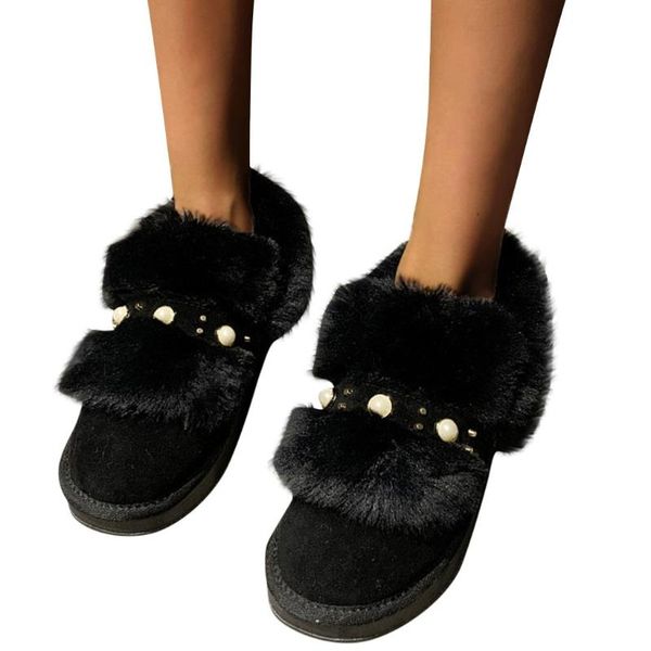 

boots beauty pearl snow women shoes sole boot winter 2121 ankle flat woman, Black