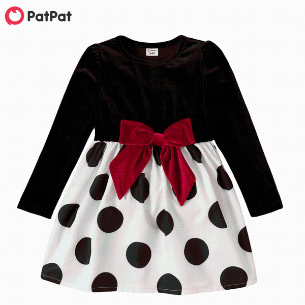 

girl's dresses patpat 2021 arrival spring toddler girl velvet & polka dots dress, Red;yellow