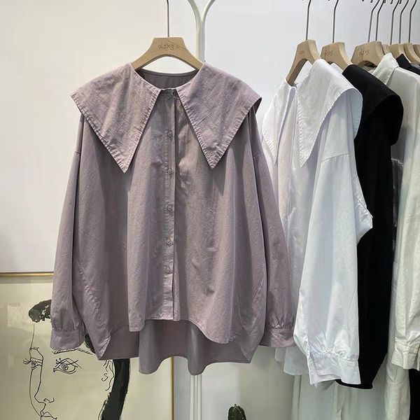 

2021 japan style spring autumn womens blouse special-interest fashion sailor collar vintage loose blouse all-match female, White