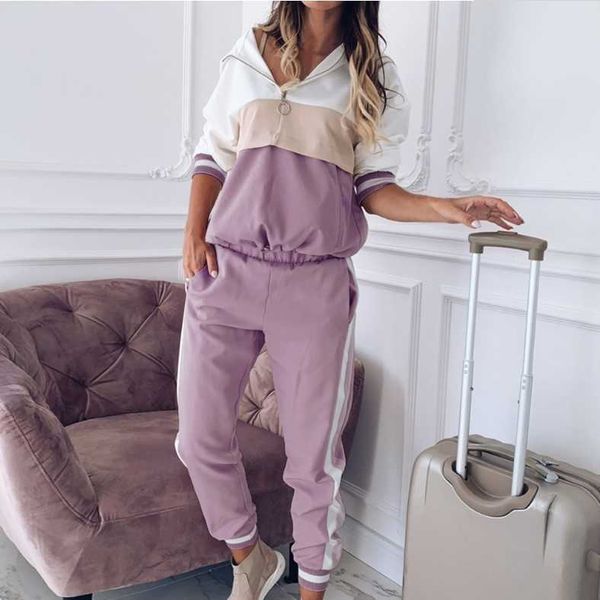 

fashion hoodies 2021 color matching sweater women's leisure sports suit, Black