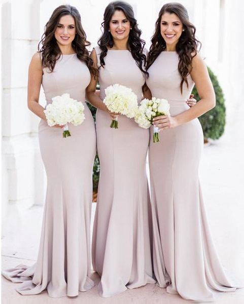 

2021 new mermaid long bridesmaids es boat neck satin formal party sleeveless vestidos de noiva 18y5, White;pink