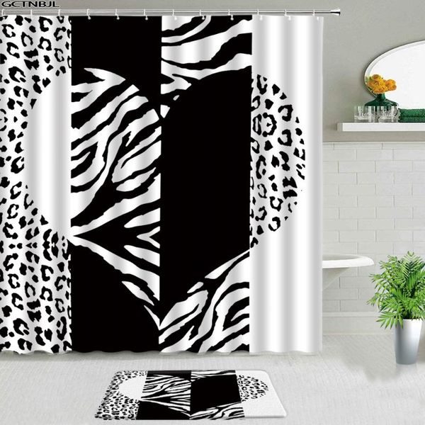 

shower curtains black and white zebra stripe bath mat bohemian geometry for bathroom decor set washable screen with hooks