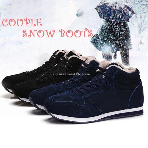 

boots snow for women men warm plush winter female suede light ankle sneakers couple flat shoes plus size 46, Black