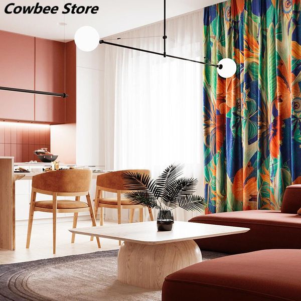 

curtain & drapes luxury blackout curtains for living room bedroom thick velvet leaves printed insulating blinds window decor
