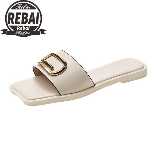 

slippers 2021 summer sandals women yellow fashion square high heels open toe metal decoration zapatillas de casa sapatos femininos 40, Black