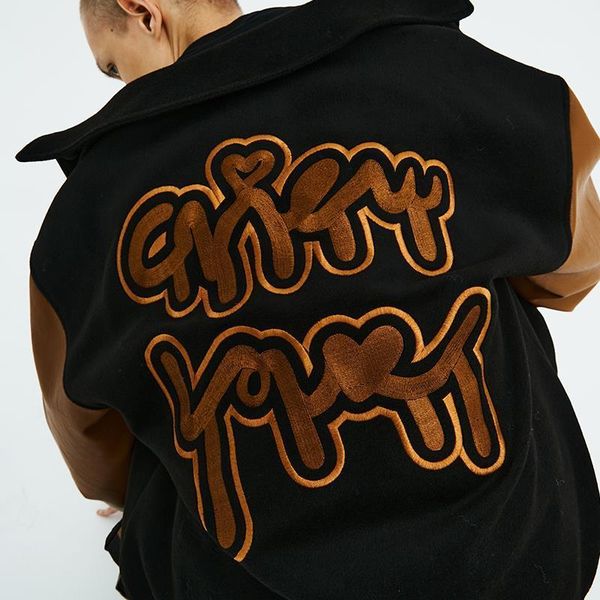 

men's jackets 2021 spring and autumn puzzle embroidery loose jacket men women stitching oversized baseball uniform fashion casual coat, Black;brown