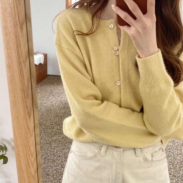 

2021 korean-style early autumn new loose gentle wind multi-button round neck knitted short sweater coat women's cardigan 9w6d, White;black