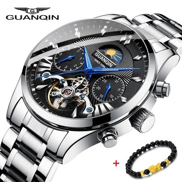 

luxury brand guanqin clock men's watches swimming automatic mechanical gold reloj hombre acero inoxidable, Slivery;brown