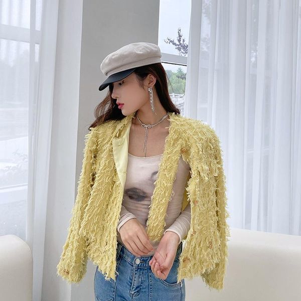 

women's jackets french high-end lady autumn tweed weave tassel jacket single row metal buckle decoration retro elegant perfect design s, Black;brown