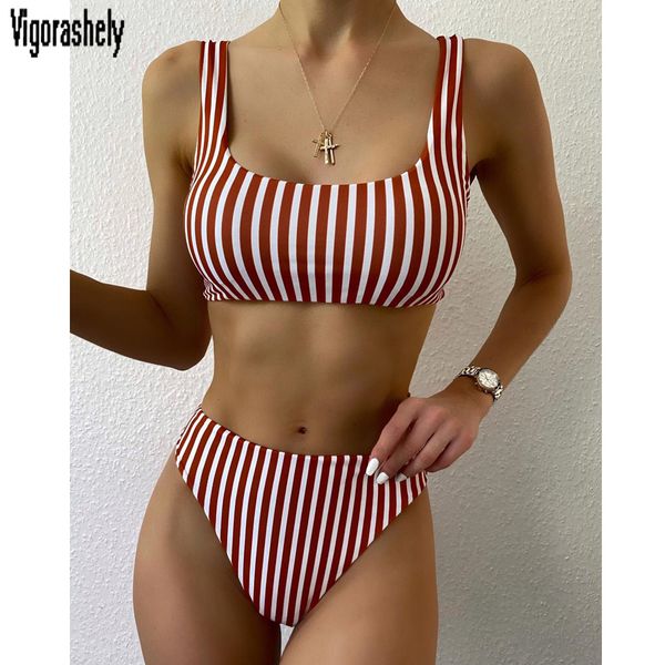 

vigorshely striped swimwer women bndeu bikini 2021 high wist swimsuit femle brzilin bikini set bthing suit swim, White;black