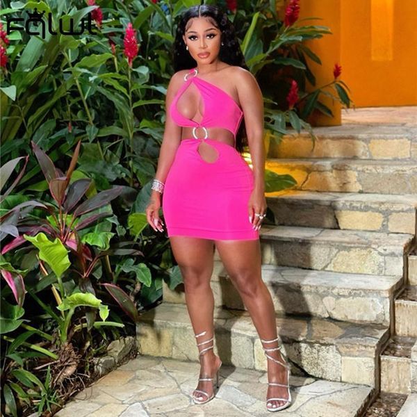 

casual dresses fqlwl autumn hollow out pink party for women 2021 one shoulder backless bodycon dress ladies club short mini, Black;gray