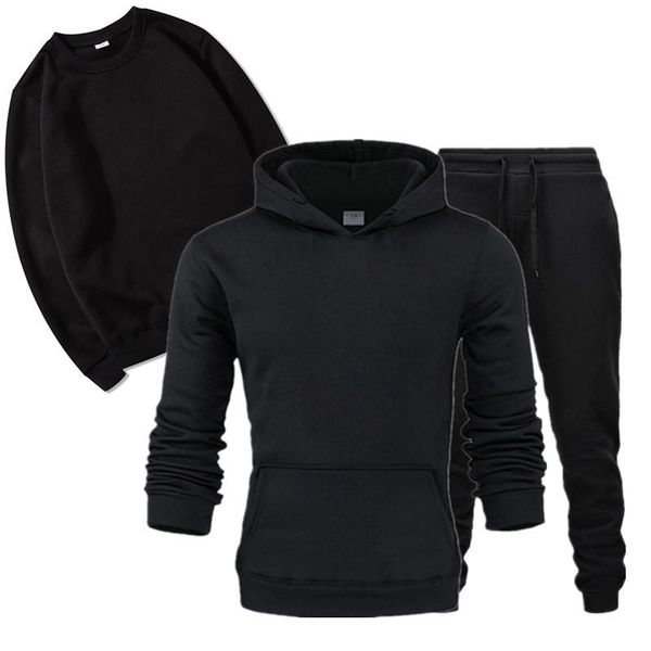 

jogging clothing spring autumn men's women's fashion 3-piece set solid color casual sports hoodie + sweatpants training clothes me, Black;red