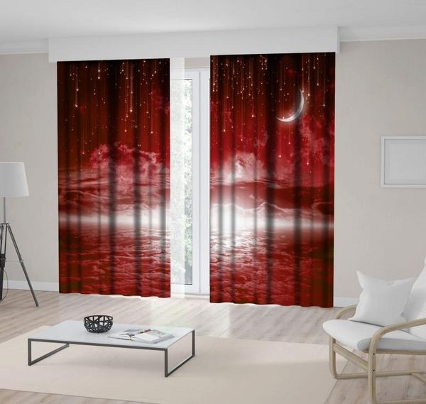 

curtain & drapes moon stars clouds glowing horizon astrology nature mystrical dreamy scenery art printed white red